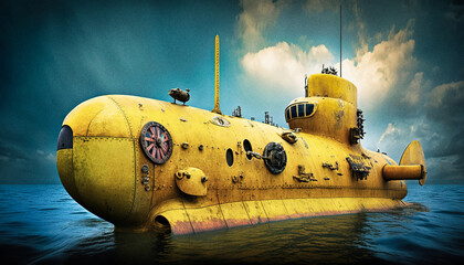 A yellow submarine - generative ai - obrazy, fototapety, plakaty