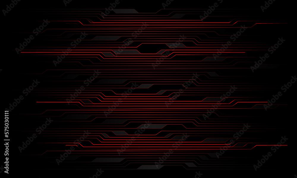Wall mural abstract circuit pattern red light on black design modern technology futuristic background vector