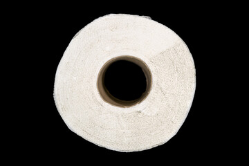 Roll of toilet paper top view. Isolated on black with clipping path