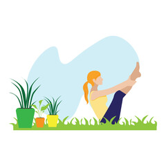 Girl does yoga.Girl and sport.Yoga asanas.Illustration with a girl.Yoga and sport.