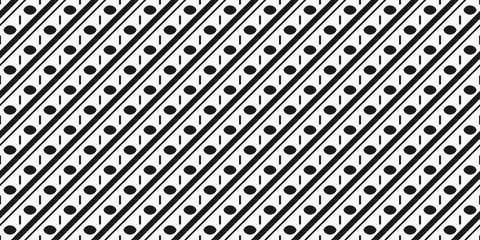 Diagonal stripes and circles. Black stripes seamless pattern. Print for design, packaging, notebooks, pillows.