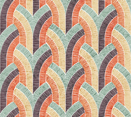 Abstract geometric seamless pattern. Print in bohemian style. Grunge vintage texture. Ornament for home decor, pillows, blankets, carpets. Vector illustration. - 575032517