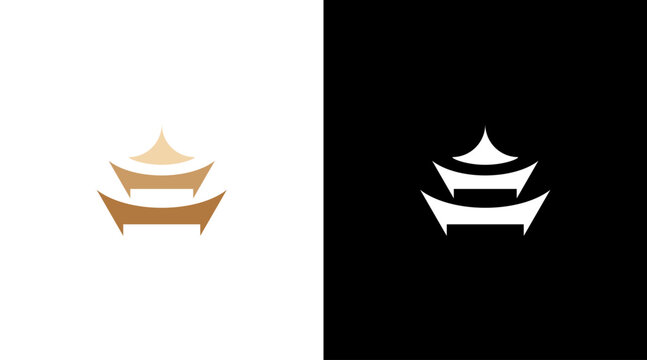 Pagoda temple hanok logo korea traditional vector monogram icon style Design template