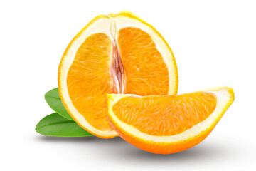 Fresh orange fruit with green leaves isolated on white background. Clipping path. Full depth of field. High quality photo