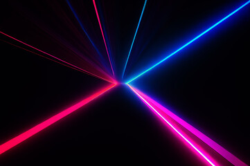 Colorful laser light glow in the dark room. 3D Illustration.