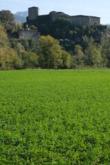 Pontremoli castle. Piagnaro Castle in Pontremoli.The museum of Stratue Stele della Lunigiana is housed in the ancient medieval building. Pontremoli, Tuscany, Italy