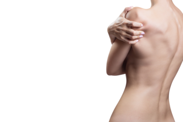 Young woman holding her shoulder, cut out