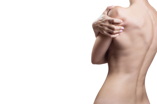 Young woman holding her shoulder, cut out