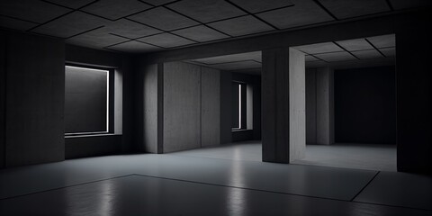 Empty dark abstract concrete room,digital illustration generative AI