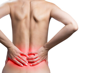Fototapeta na wymiar Woman suffering from a lower back pain, cut out