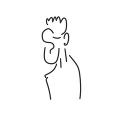 Relaxing in yoga pose doodle stickman with closed eyes. hand drawn picture of cute calm man.