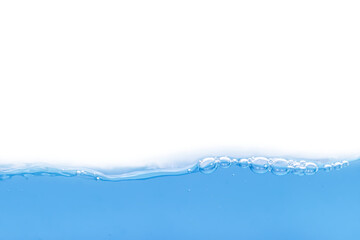 surface of blue water and bubbles on white background