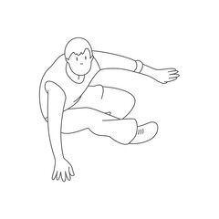 A guy in pants and a T-shirt is parkour. Sports parkour. Line illustration