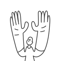 The man raises his hands. The man greets. Illustration 