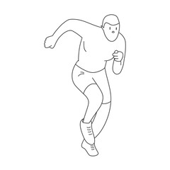 A man with a naked torso is running. An athlete is preparing for a marathon. Line illustration