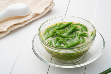 Lod chong,Thai dessert made from flour in palm sugar syrup and coconut milk