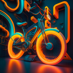 bicycle with neon lights. Generative AI.