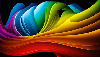 Colorful abstract waves on black background. Generative AI.