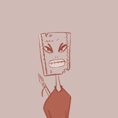 a native man in a ceremonial mask and with a spear