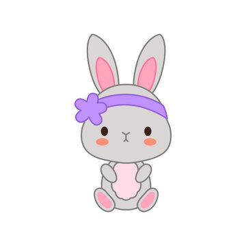 Kawaii rabbit cute Easter bunny baby girl with hairband. Adorable bunny sweet character isolated on white background. Spring Easter children vector illustration.