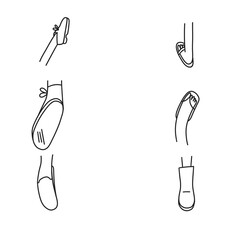 set of legs in different shoes - sandals, boots, boots, slippers