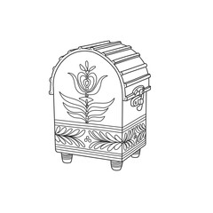 chest of an unusual shape with folk ornaments in line style
