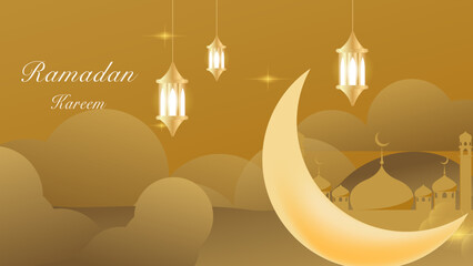 Bronze arabic illustration, Ramadan invitation card on a glow pastel background.