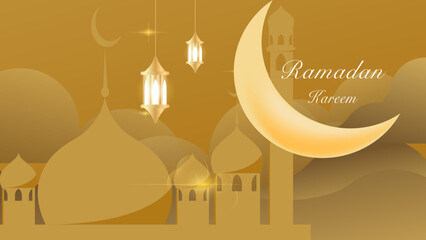 Bronze arabic illustration, Ramadan invitation card on a glow pastel background.