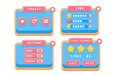 Complete set of level button game pop-up, icon, window and elements for creating medieval RPG video games