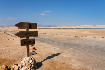 Ras Muhammed, Egypt - January 31, 2023: Tourist information sign in Ras Muhammed National Park, Sinai
