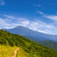 Obraz na płótnie Canvas small ground way around mount peak, summer mountain travel scene