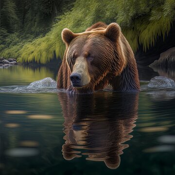 Niedźwiedź szukający pożywienia. Generative AI.