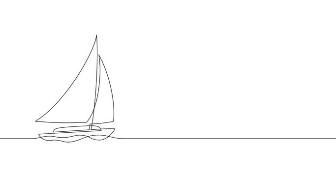 Animation of an image drawn with a continuous line. Abstract sailing vessel silhouette.