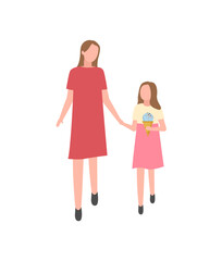 Mother and daughter with ice cream isolated cartoon characters. Vector woman and girl at summer fair, people spend time together, happy family mom and child