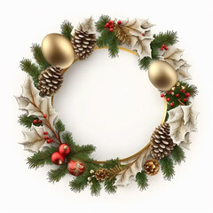 Naklejka na ściany i meble Christmas Wreath Decorated isolated on white Generative ai