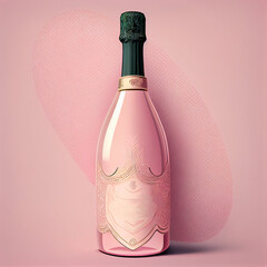 A bottle of wine with a gold cap and a pink spray Generative ai