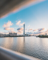 city skyline at sunset