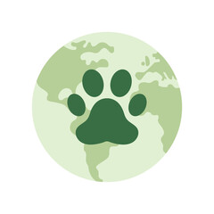 Earth and animal footprint. World animal rights concept. Vector illustration.