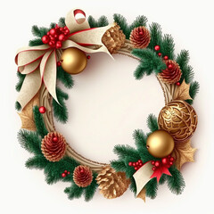 Fototapeta na wymiar Christmas Wreath Decorated isolated on white Generative ai