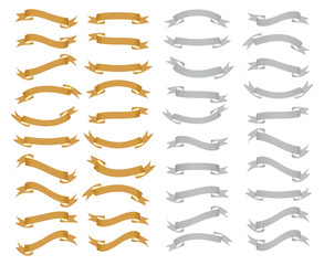 Collection of Blank Ribbon Banner in Gold Colors.