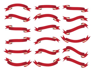 Collection of Blank Ribbon Banner in Red Colors.