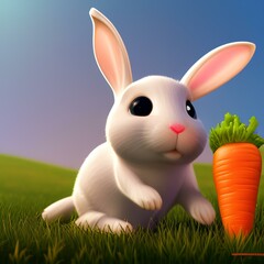 S007 Cute white rabbit with carrot