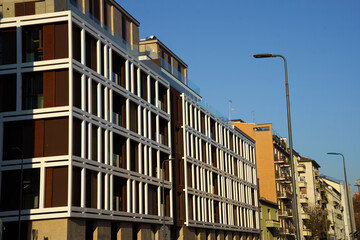 Modern buildings along via Faravelli in Milan