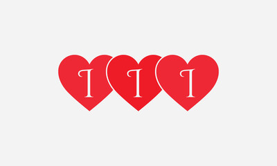 Colorful three hearts shape. Triple heart sign letters. Valentine icon and triple love symbol. Romance love with heart sign and letters
