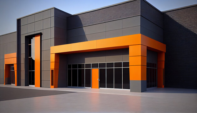 exterior of a modern warehouse with a small office unit