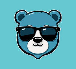 Funny bear with sunglasses in cartoon vector style. Logo design.