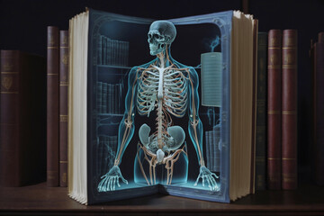 Skeleton with books. Generative AI