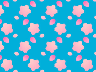 桜の花びらの可愛いパターン背景壁紙　ブルー