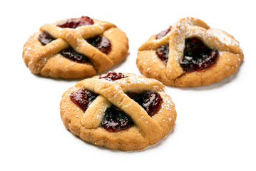 Ciambelline fatte in casa farcite con marmellata di more, dessert italiano