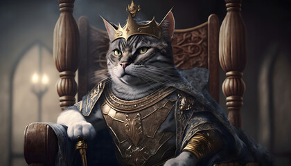 Royal Cats or King Cats Wearing Crowns and Clothes, generative AI